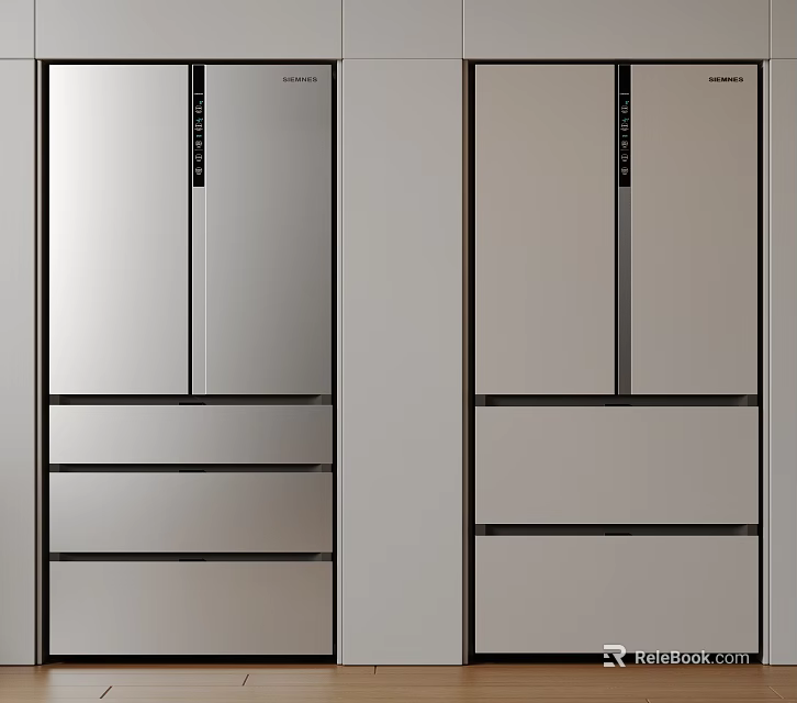 Double Modern Stainless Steel Multi Door Refrigerators With Drawer Storage 3d model 