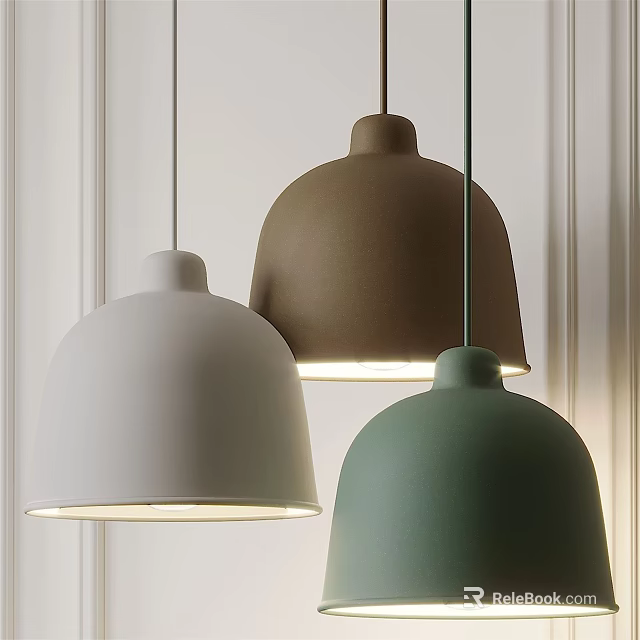 Modern Dome Shaped Pendant Lights in White Brown and Green for Contemporary Home Interior 3d model 