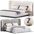 Modern Double Bed Design With Upholstered Headboard Neutral Pillows And Side Table 3d model