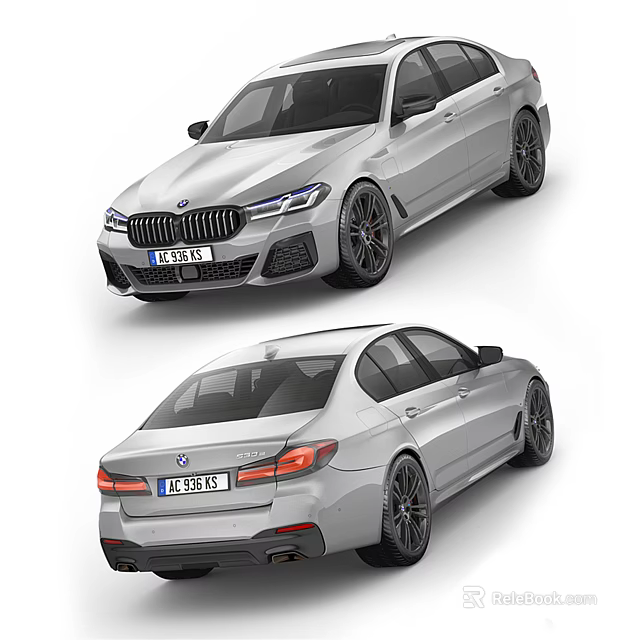 Silver BMW Sedan With Sporty Exterior Design Front And Rear Views 3d model 
