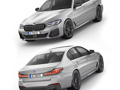 Silver BMW Sedan With Sporty Exterior Design Front And Rear Views 3d model