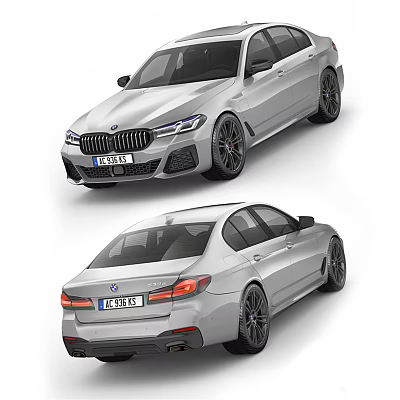 Silver BMW Sedan With Sporty Exterior Design Front And Rear Views 3d model