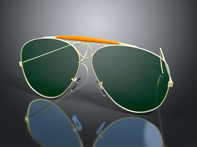 Classic Aviator Sunglasses With Gold Frame Green Lenses And Orange Temple 3d model