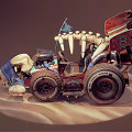 Creative Vehicle Model With Skeleton Parts Colorful Tires And Small Flag