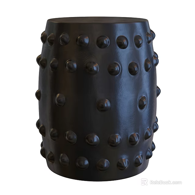Modern Black Cylindrical Stool With Decorative Round Studs And Stylish Design 3d model 