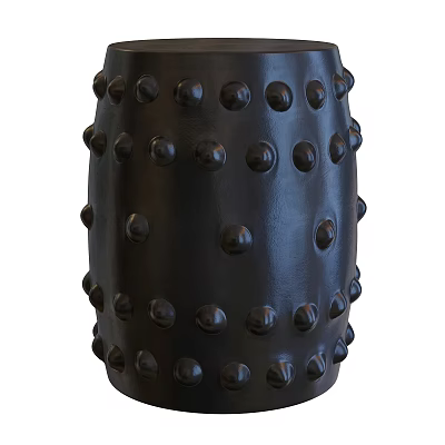 Modern Black Cylindrical Stool With Decorative Round Studs And Stylish Design 3d model