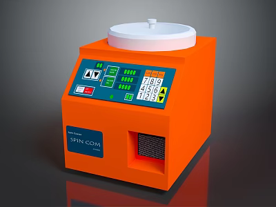 Orange Spin Coat Device With White Top Lid And Control Panel Interface Features 3d model