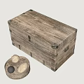 Rustic Wooden Chest With Vintage Wood Grain Metal Hardware And Decorative Stones