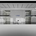 Modern Minimalist Bright Office Reception Lobby With Sleek White Counter And Elegant Wall Art Decoration