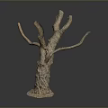 Natural Tree Stump Decorative Sculpture With Rough Bark Texture Branches And Base 3d model