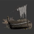 Ancient Wooden Sailing Boat With Traditional Mast Rigging And Structure