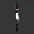 Futuristic White Red Blue Motorcycle With Streamlined Body And Orange Rimmed Wheels