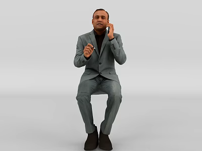 Man in Gray Suit Sitting and Talking on Mobile Phone 3d model Man in Gray Suit Sitting and Talking on Mobile Phone 3d model