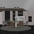 Modern Elegant Restaurant Interior Design With Round Dining Table Chairs Wine Cabinets And Lighting 3d model