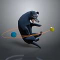Cute Stuffed Dog Toy Spinning with Orange Orbits and Blue and Yellow Balls