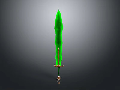 Elegant Green Bladed Sword with Golden Hilt and Shiny Metallic Base 3d model