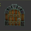 Commercial Equipment Arched Wooden Door With Gray Stone Frame Wood Grain And Red Diamond Decoration