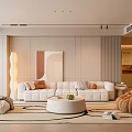 Modern Living Room Interior Design With White Sofa Round Coffee Table And Curved Armchair