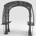 Ornate Arched Metal Furniture With Decorative Frame And Side Shelves