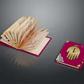 Open Book Filled With Banknotes And Red Cover Book With Golden Hand