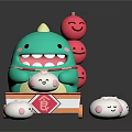 Game Green Dinosaur Character With Yellow Horns Red Smiling Candied Hawthorns And White Smiling Buns