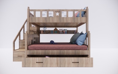 Modern Up and Down Bed Solid Wood Children Up and Down Bed 3d model