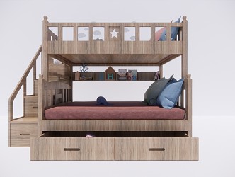 Modern Up and Down Bed Solid Wood Children Up and Down Bed 3d model