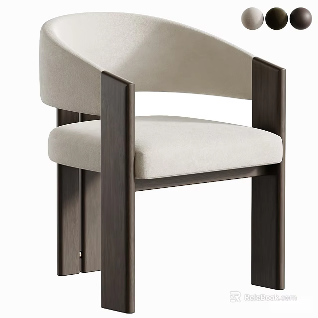 Modern Stylish Accent Chair With Wooden Frame And Light Colored Cushion 3d model 