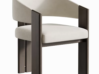 Modern Stylish Accent Chair With Wooden Frame And Light Colored Cushion 3d model
