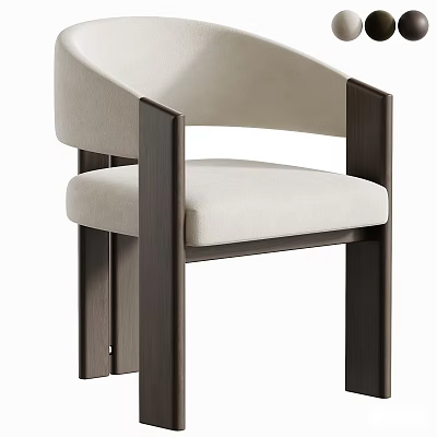 Modern Stylish Accent Chair With Wooden Frame And Light Colored Cushion 3d model
