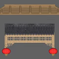 Traditional Chinese Architectural Components With Wooden Structure Cylindrical Decorations Black Tiled Roof And Red Lanterns