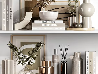 Modern Minimalist Decorative Ornaments Set With Ceramic Vases Metal Diffusers Glass Bowls And Potted Plants 3d model