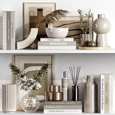 Modern Minimalist Decorative Ornaments Set With Ceramic Vases Metal Diffusers Glass Bowls And Potted Plants 3d model