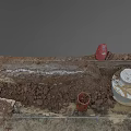 Excavated Road Facilities With Traffic Cones Brown Pipes And Concrete Structures