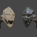 Two Beige And Silver Skull Hats With Mesh Face Mask And Side Tube Design