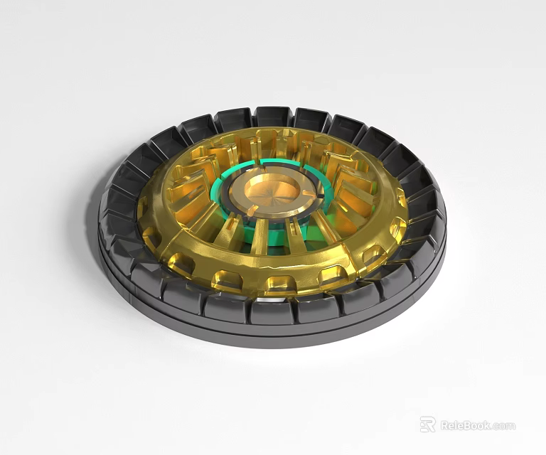 Precision Mechanical Device Circular Component With Gold Black Green Rings And Intricate Structure 3d model 