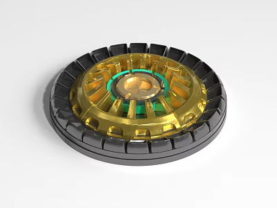 Precision Mechanical Device Circular Component With Gold Black Green Rings And Intricate Structure 3d model