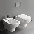Modern Wall Mounted White Toilet With Bidet And Chrome Faucet In Bathroom
