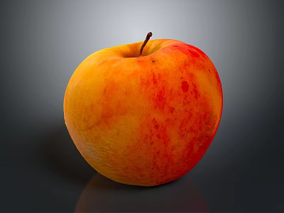 Fresh Ripe Orange Red Apple With Red Spots On Dark Background And Reflection 3d model