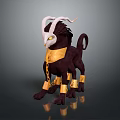 Fantasy Mythical Creature with White Horns Yellow Eyes Dark Body and Golden Collar Anklets Design