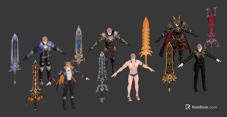Game and Movie Characters Featuring Multiple Armor Sets Weapon Designs and Base Models 3d model 
