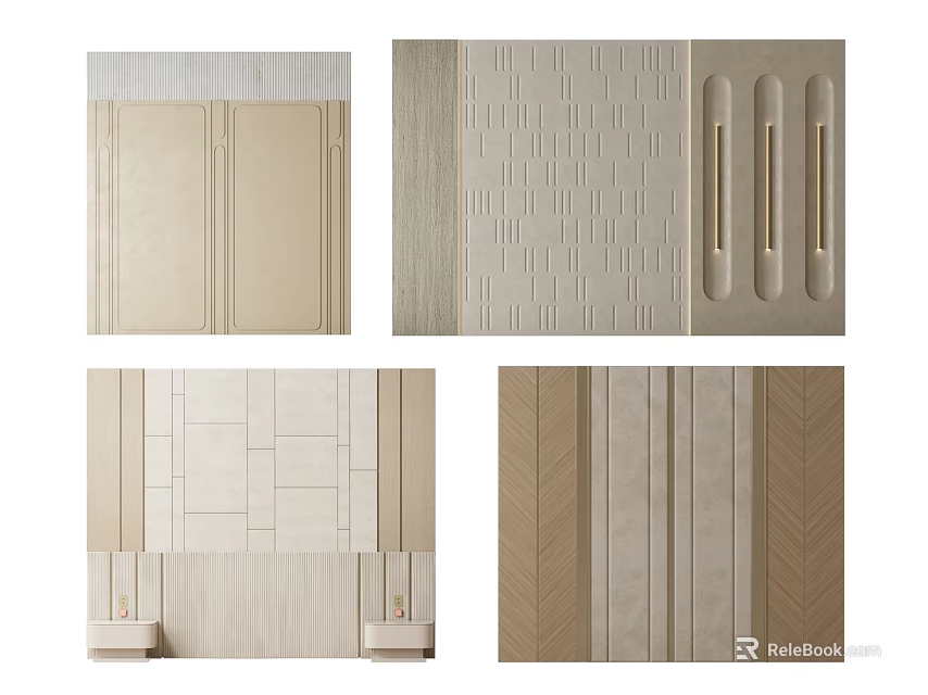 Bedroom Accent Wall Design Ideas With Neutral Tones Textured Panels And Modern Patterns 3d model