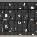 Modern Bookshelf Wall With Cube Grid Design Displaying Books And Decorative Items