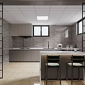Modern Kitchen Interior Design With Gray Cabinets Island Counter Bar Stools And Windows