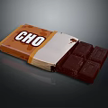 Open Chocolate Bar Package With Orange White Wrapper And CHO Label Dark Pieces