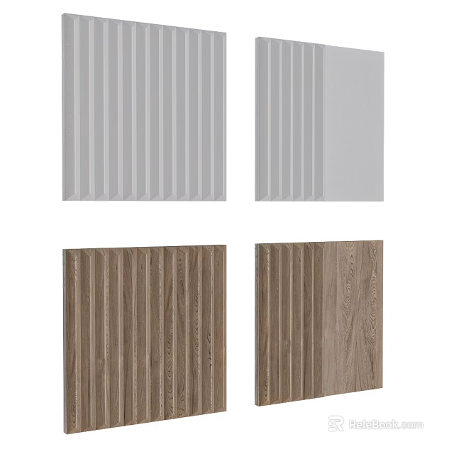 Vertical Stripe Wall Panels in Light Gray and Wooden Textures for Home Decor 3d model 