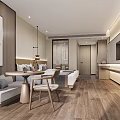 Serene Hotel Guest Room With Wooden Flooring Sofa Area And Modern Decor