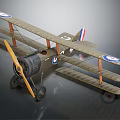 Vintage Biplane Fighter Aircraft With Khaki Body Round Insignias On Wings And Propeller