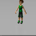 Cartoon 3D Male Character With Brown Hair Wearing Green Tank Top And Black Striped Shorts