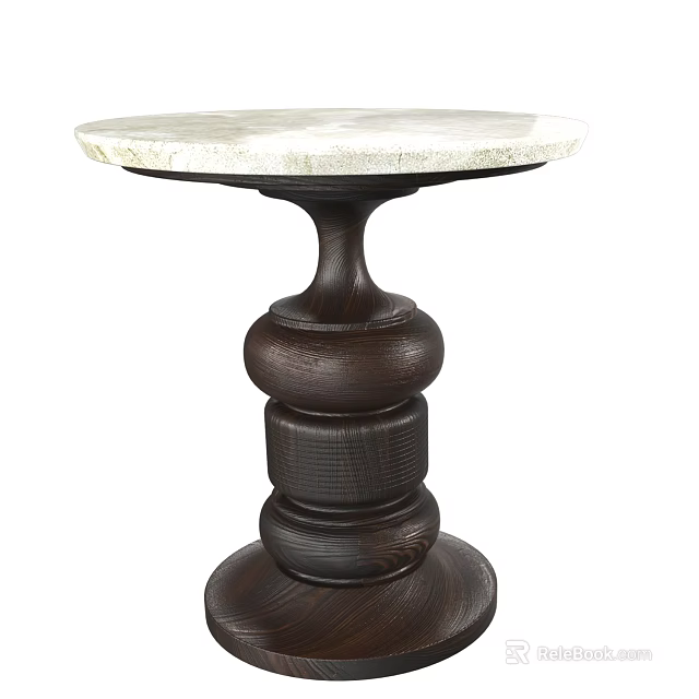 Round Marble Top Coffee Table With Dark Wooden Layered Column Base 3d model